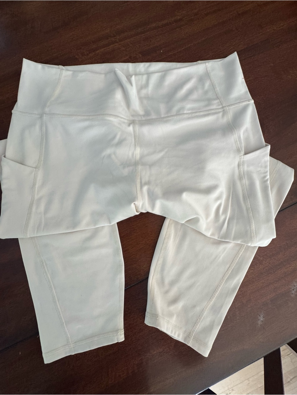 Fabletics Cream Cropped Leggings with Side Pockets